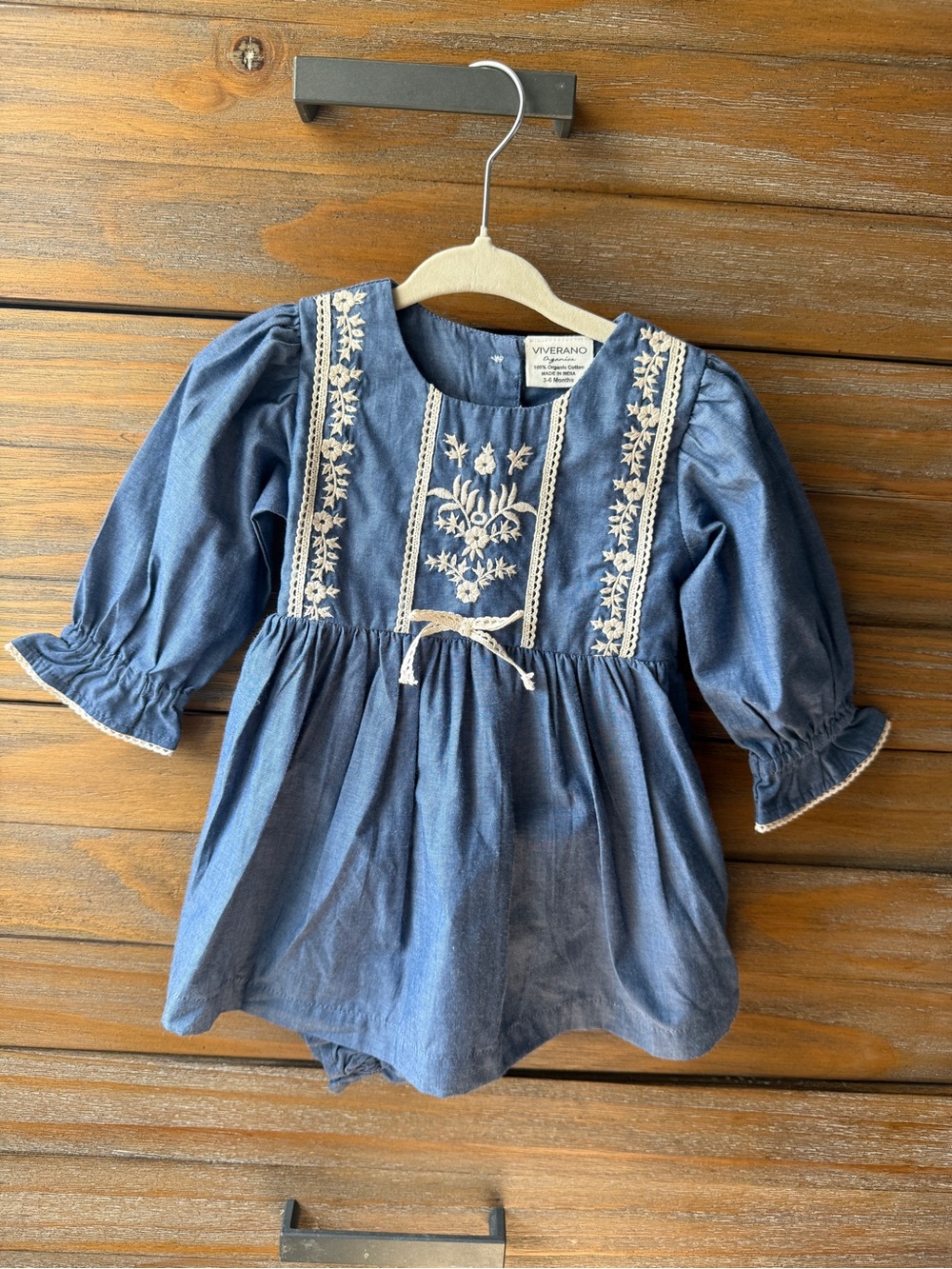 NWOT Viverano Blue Denim Embroidered Baby Dress